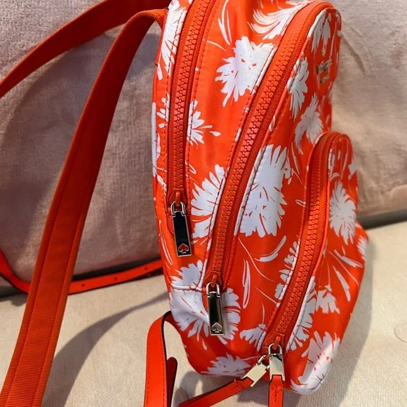 Kate Spade Orange and White Floral Mini Backpack